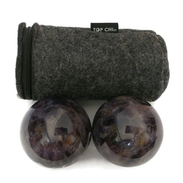 Amethyst baoding balls with a carry bag