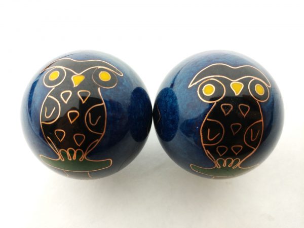 Blue baoding balls with owl design