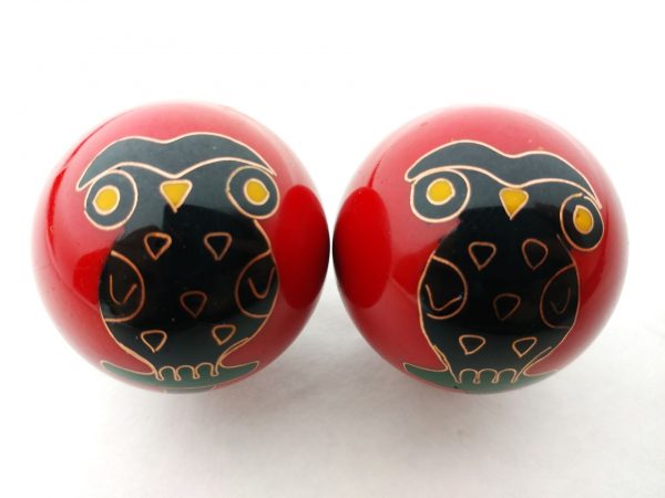 Red baoding balls with owl design