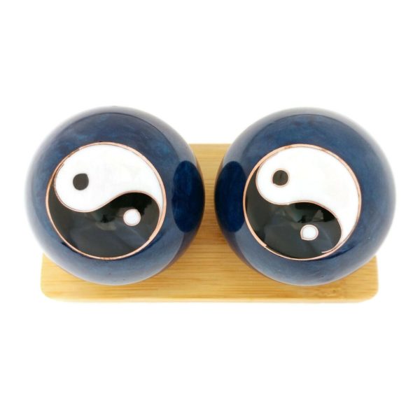 Yin Yang baoding balls on display stand