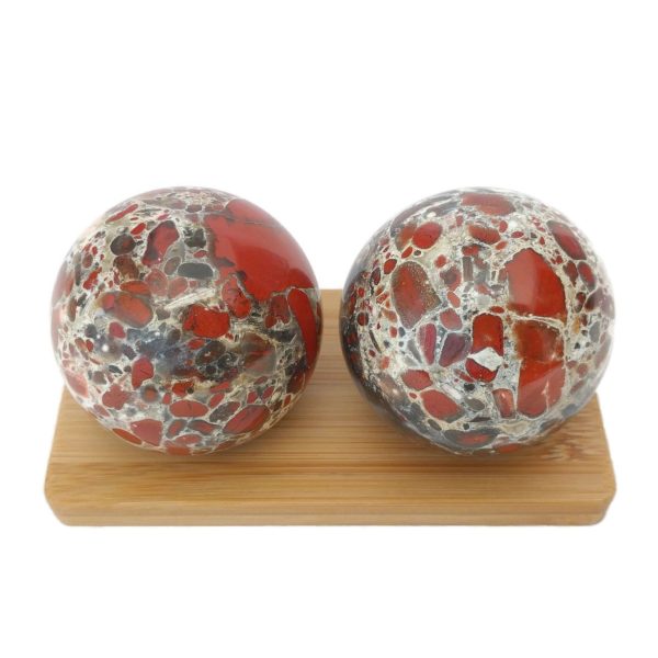 Brecciated Jasper Baoding Balls on Display Stand