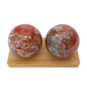 Brecciated Jasper Baoding Balls on Display Stand