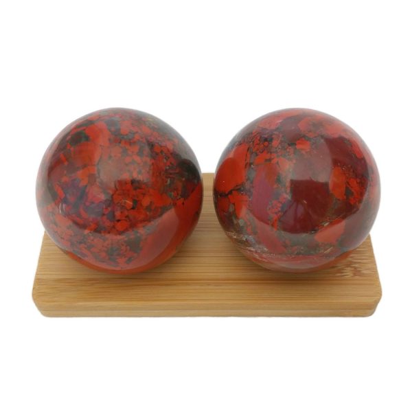 Brecciated Jasper Baoding Balls on Display Stand