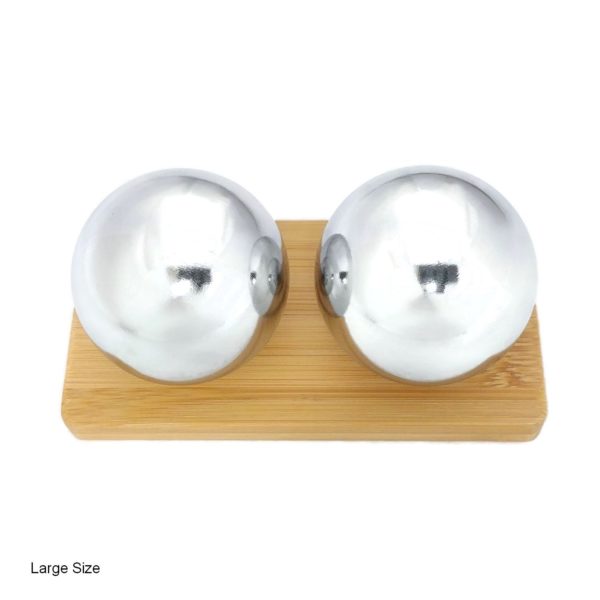 Chrome baoding balls on bamboo stand