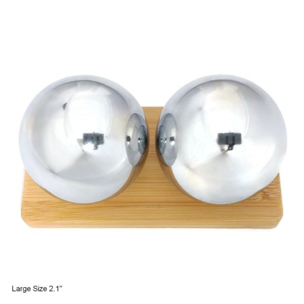 Chrome baoding balls on bamboo stand