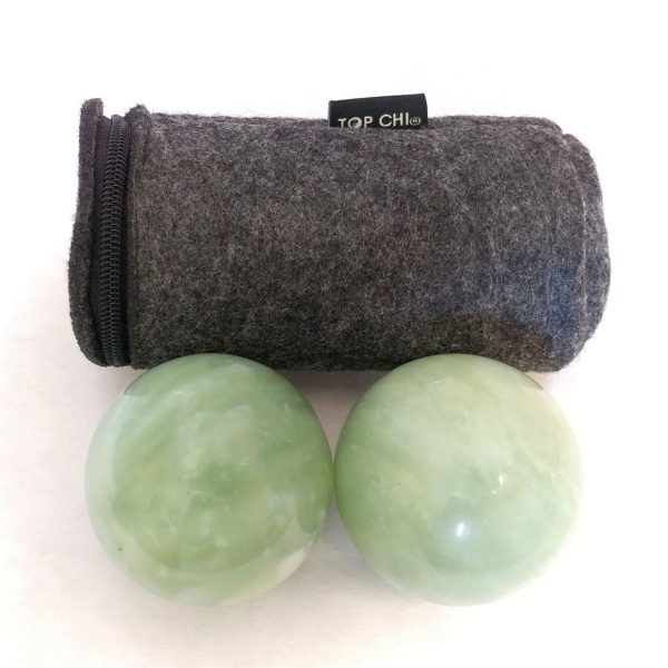 Green jade baoding balls with carry bag