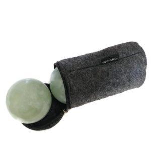 Green jade baoding balls with carry bag