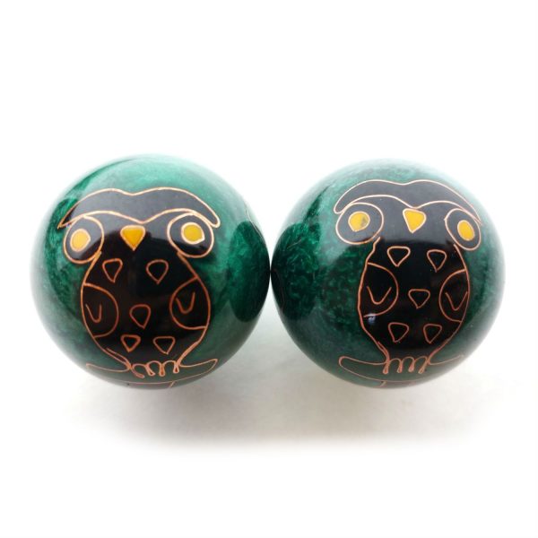 Green baoding balls with owl design
