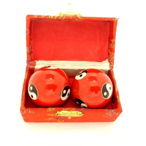 Red baoding balls with yin yang design in a box