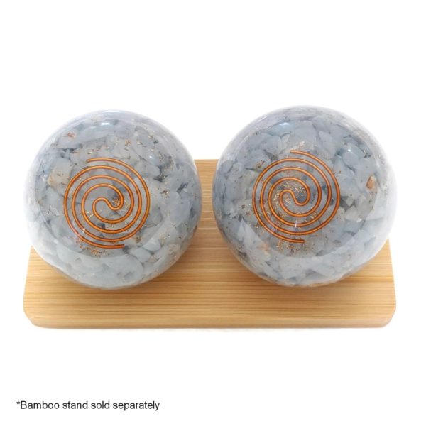 Large angelite orgonite baoding balls with display stand