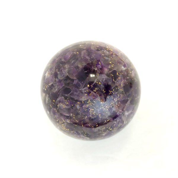 Single amethyst orgonite ball showing the back