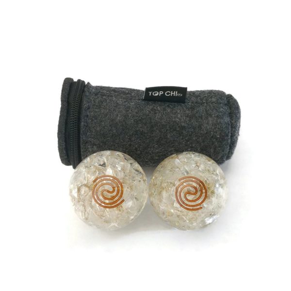 Quartz orgonite baoding balls with copper spiral and carry bag