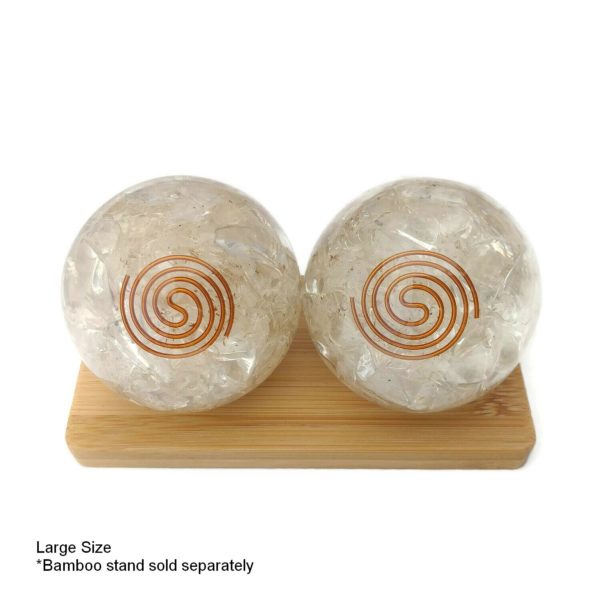 clear quartz orgonite baoding balls on display stand