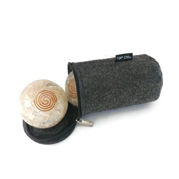 Quartz orgonite baoding balls with copper spiral and carry bag