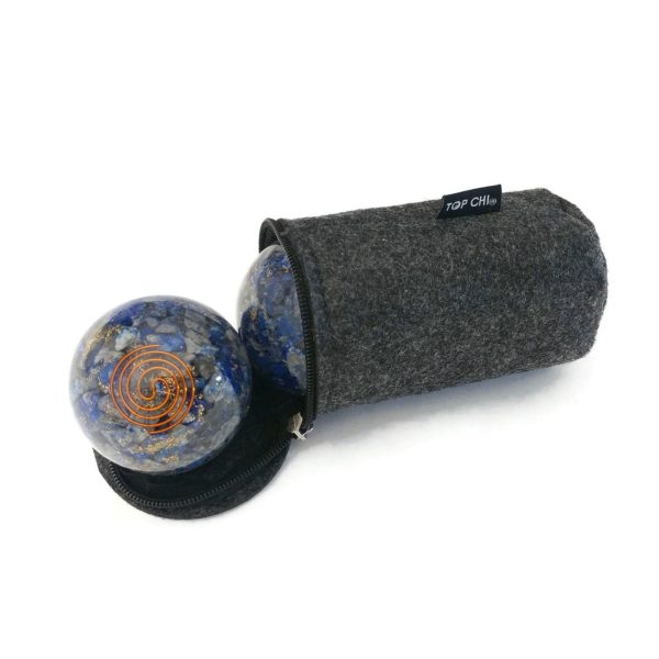 Lapis lazuli orgonite baoding balls in a carry bag