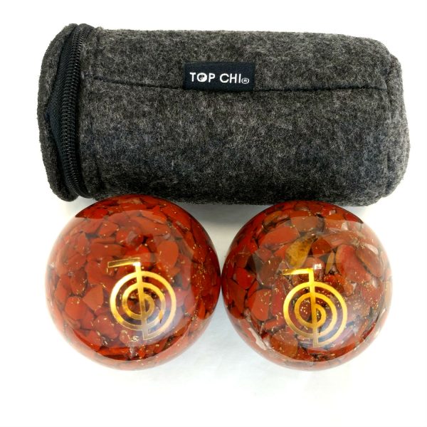 Red jasper orgonite baoding balls with copper reiki power design and carry bag