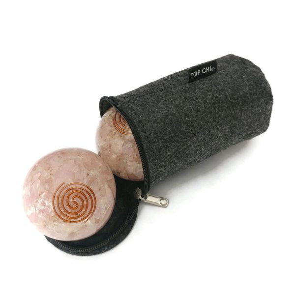 rose quartz orgonite baoding balls with carry bag