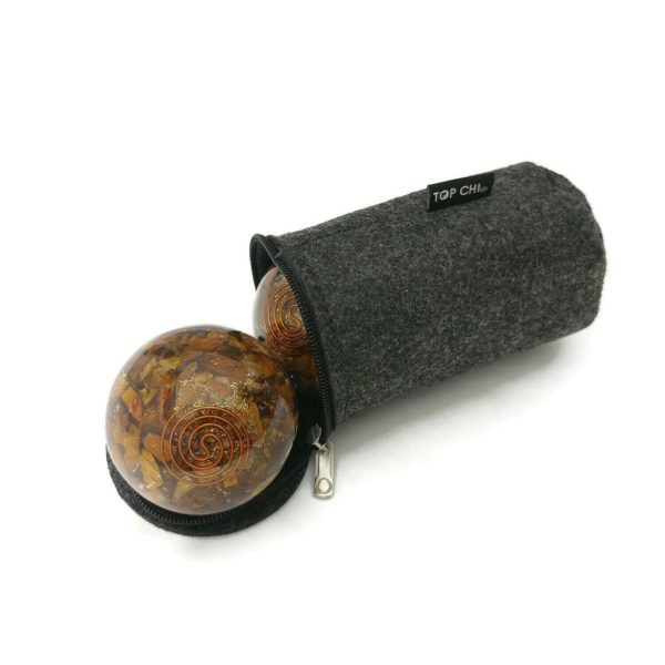 Tiger eye orgonite baoding balls and carry bag