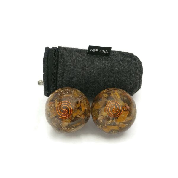 Tiger eye orgonite baoding balls and carry bag