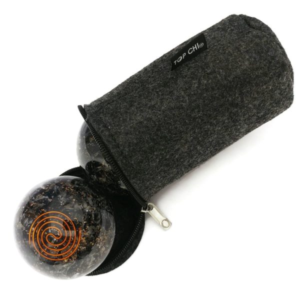 Black tourmaline baoding balls with carry bag