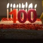 Birthday cake with candles for 100 year old