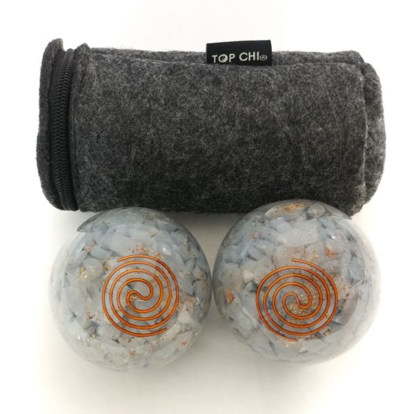 Angelite orgonite baoding balls with carry bag