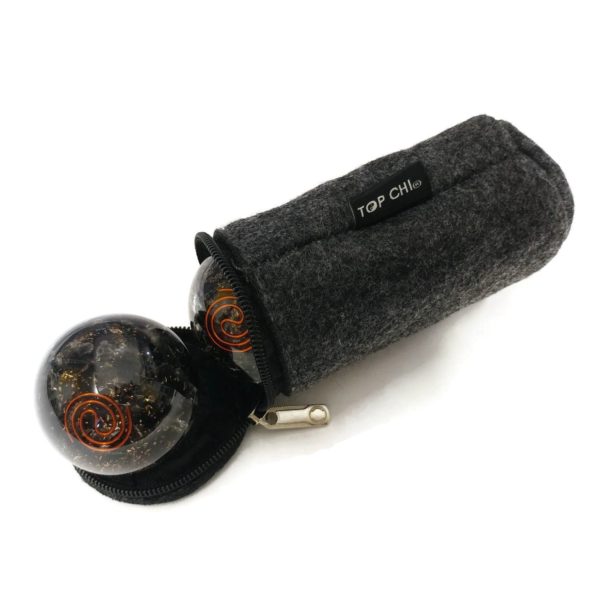 Black obsidian orgonite baoding balls with a carry bag