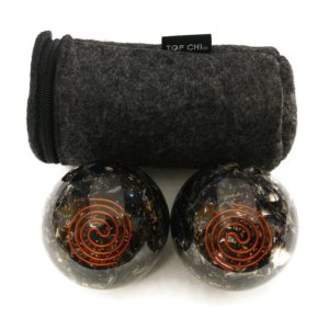 Black obsidian orgonite baoding balls with a carry bag