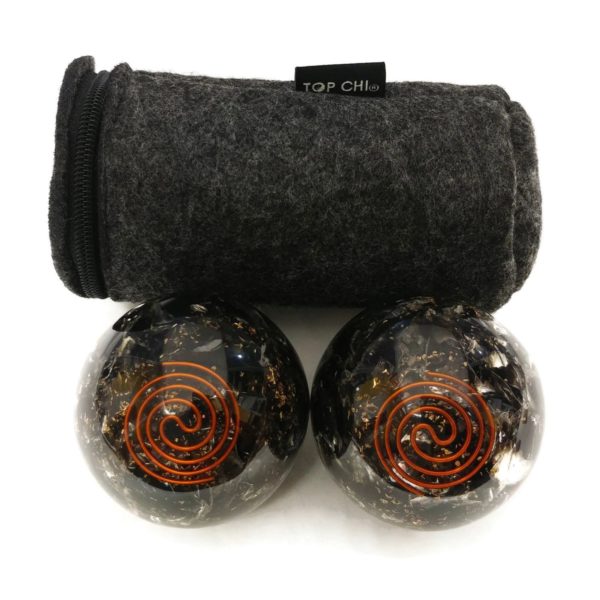 Black obsidian orgonite baoding balls with a carry bag