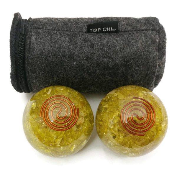 Lemon quartz orgonite baoding balls with carry bag