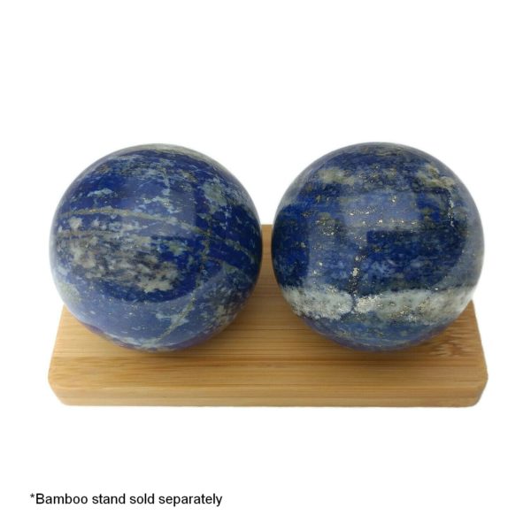 lapis lazuli baoding balls on display stand