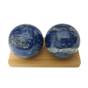 lapis lazuli baoding balls on display stand